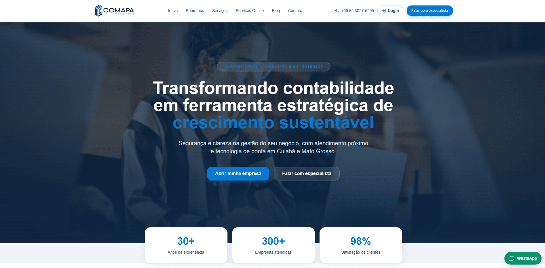 Site da Comapa Contabilidade desenvolvido pela Versel, com hero sobre contabilidade consultiva e estratégica