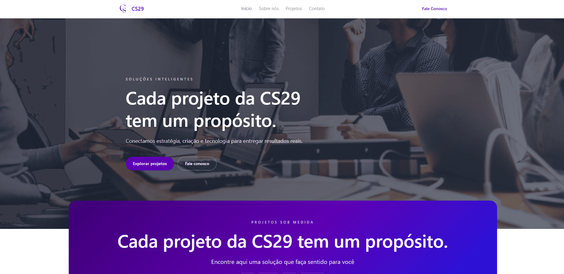 Site da CS29 desenvolvido pela Versel, com portfólio de projetos sob medida